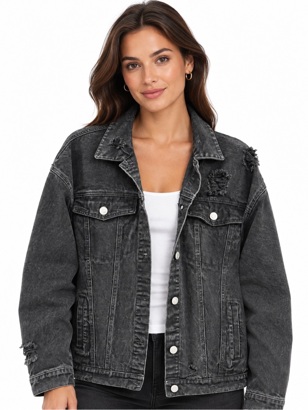 Altar’d State Washed Black Distressed Denim Jacket Size Small